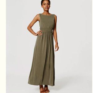 LOFT Green Ruched Maxi Dress